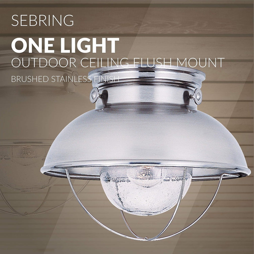 Sebring Transitional One - Light Outdoor Ceiling Flush Mount Outside Fixture, Brushed Stainless Finish, 1-Light