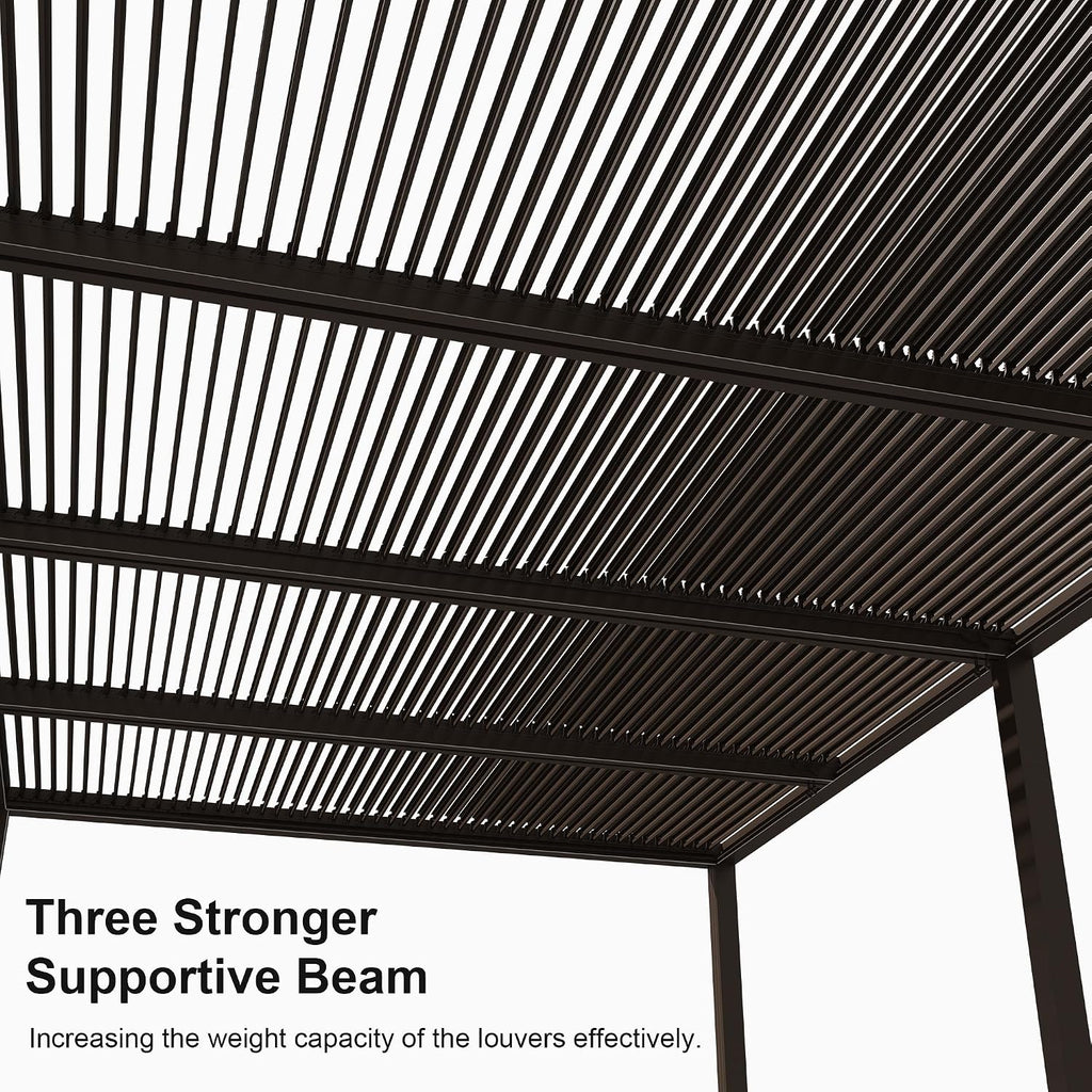 Outdoor 12' × 20' Louvered Pergola with Screens and Patio Adjustable Aluminum Canopy Retractable Metal Roof for Deck