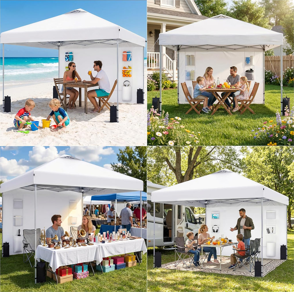 10x10 Pop Up Canopy with Sidewalls, Heavy Duty Instant Canopy Tent for Parties, Events, Camping, One Person Setup