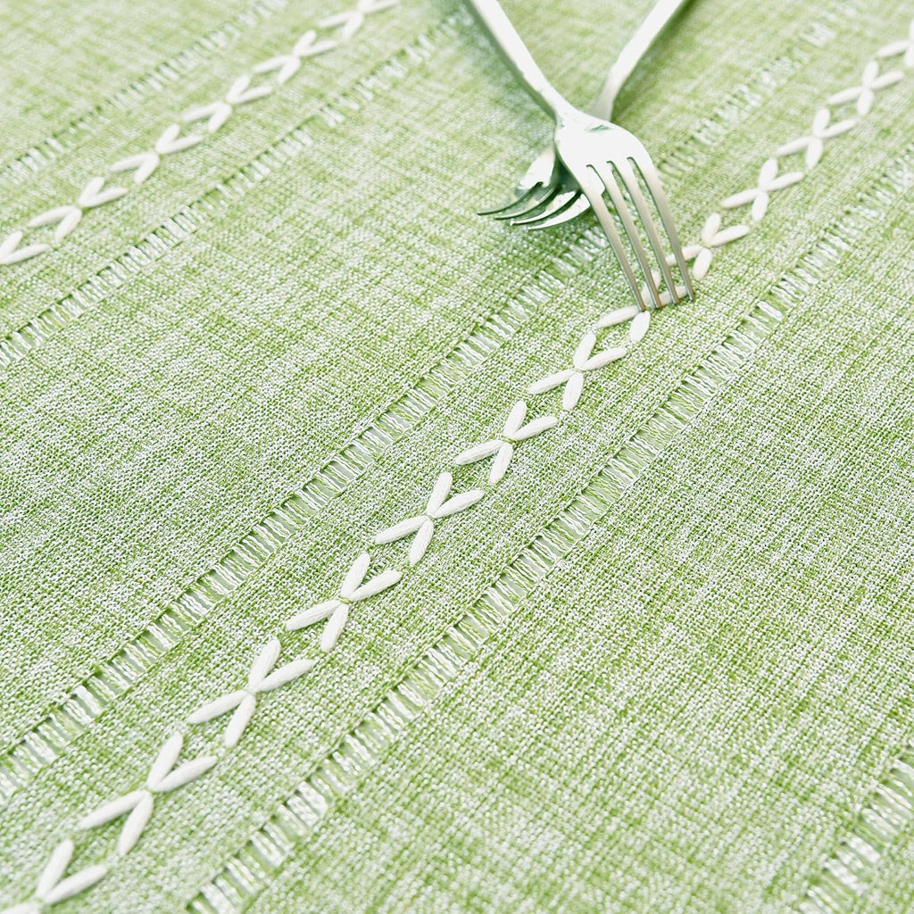 Rustic Oval Cotton Linen Tablecloths Embroidered Farmhouse Spring Table Cloths, Kitchen Dining Room 