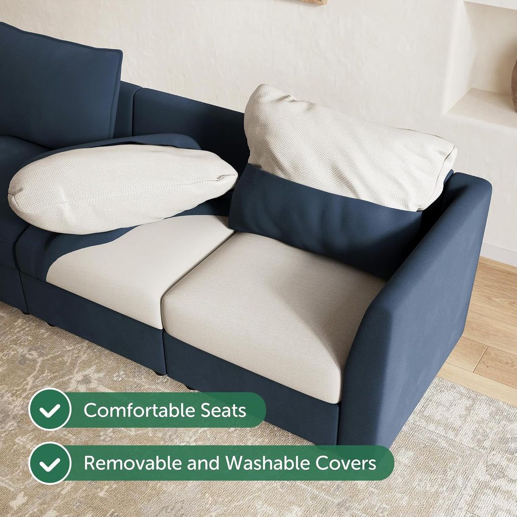 Modular Sectional Couch L Shaped Sectional Sofa with Storage Velvet Convertible Sectional Couches ,Dark Blue
