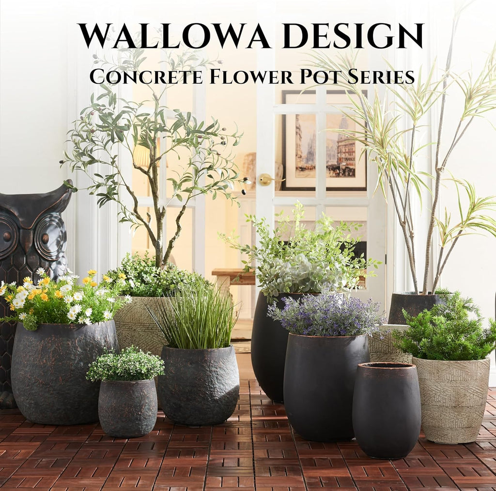 19.7" Heavy-Duty Concrete Planter with Drainage Hole for Outdoor Indoor | Handcrafted, Large Decorative Flower Pot
