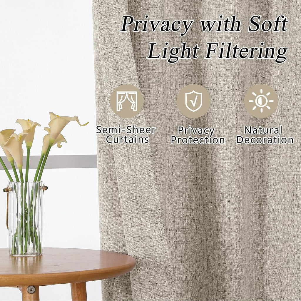 2 Panels Kitchen Curtains, Faux Linen Textured Small Cafe Window Curtain Over Sink, Light Filtering