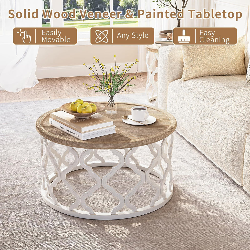 Farmhouse Coffee Table, French Country Tray Round Coffee Table