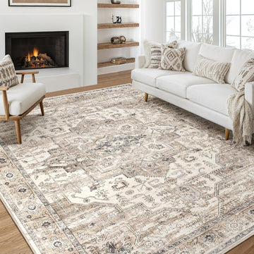 Area Rugs Living Room: Washable Vintage Tea Brown Rug
