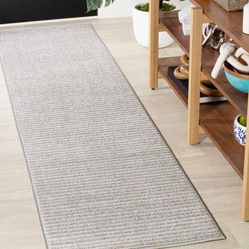 Aarhus High-Low Striped Indoor/Outdoor Runner Rug 2x8, Gray/Ivory, Minimalist Geometric, Classic, Farmhouse, Cottage