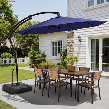 9-11FT Offset Cantilever Umbrella with 350LBS Wheeled Base Included | 360-degree adjustment, Aluminum & iron fra - RYHH