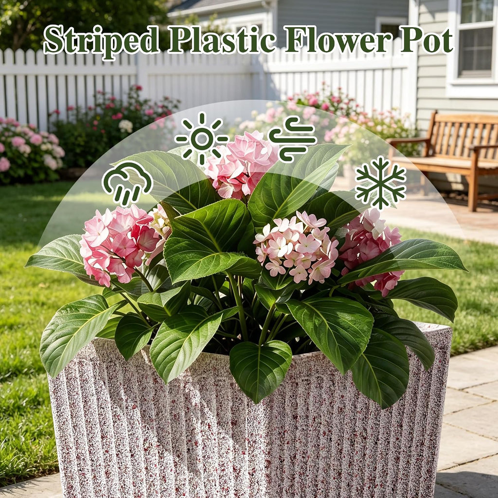 24" Tapered Tall Planters for Outdoor Plants with Tray&Shelf, Red | Resin PP Weather-Resistant Material, Stone&Fluted