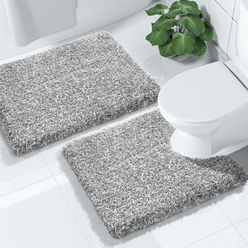 Bathroom Rugs Sets 2 Piece, Soft Absorbent Bath Mat and U-Shaped Toilet Rug with Non Slip Backing, Machine Washable