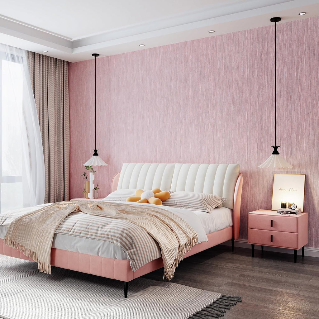 Grasscloth Textured Peel and Stick Wallpaper,Pink,24"x394" | Thickened,Self-Adhesive,Vinyl,LinenEmbossed,Contact
