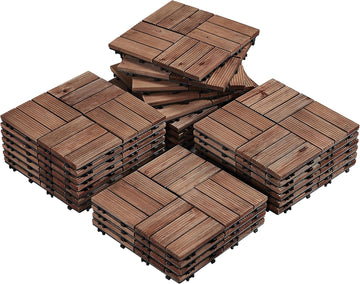 27PCS Wooden Decking Tiles 12 x 12in Hardwood Interlocking Patio Deck Tiles Composite Balcony Floor Covering for