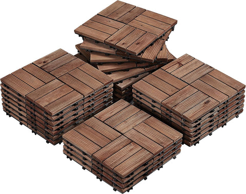 27PCS Wooden Decking Tiles 12 x 12in Hardwood Interlocking Patio Deck Tiles Composite Balcony Floor Covering for
