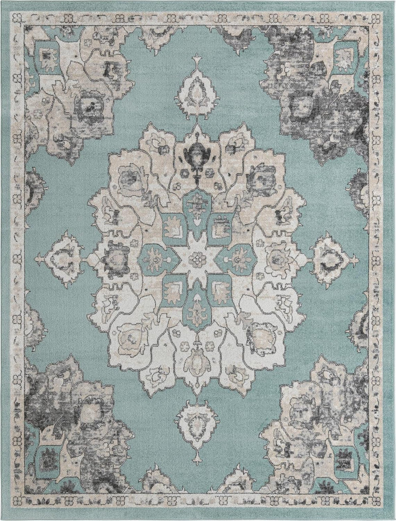 Parker Rug - 10' x 13' Aqua Easy-Clean Rug - Vintage Medallion