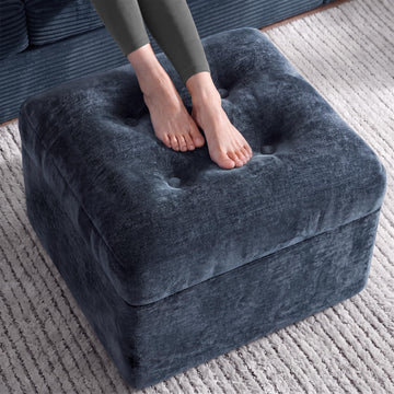 23.6in Pouf Ottoman, Chenille Ottoman Foot Rest with Dual‐Layer Support, Large Plush Pouf with Soft Chunk‐Foam Top &
