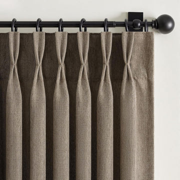 Thick Linen Pinch Pleated Sheer Curtains 84 Inches Long 2 Panels Set Bedroom,Dark Flax Drapes with Memory Trained - Set of 2