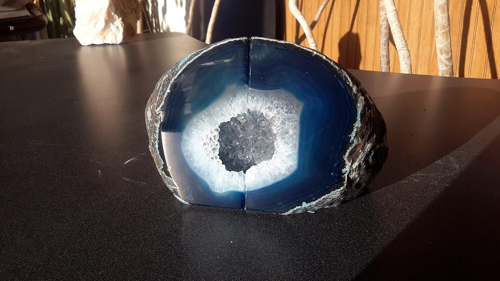 Blue Agate Quartz Geode Book Ends - Made from the Finest Grade Brazilian Agate