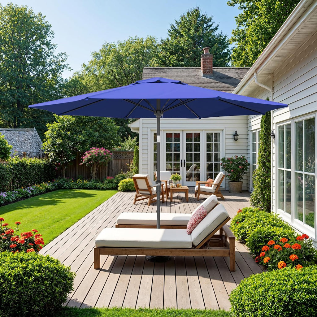 Outdoor Patio Umbrella, Table Umbrella with Push Button Tilt and Crank, 8 Ribs Market Umbrella