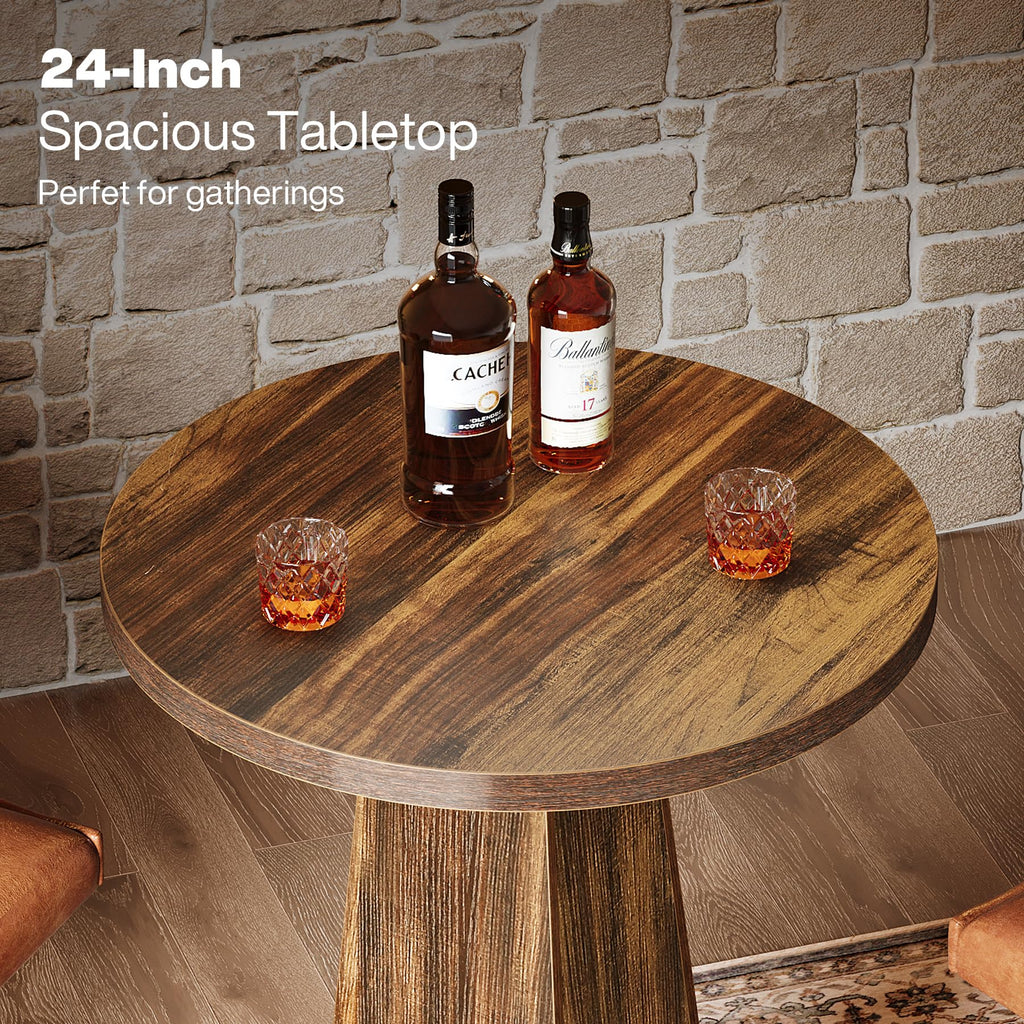 Bistro Pub Table, 37.4" High Round Bar Table for Small Bars, Brown