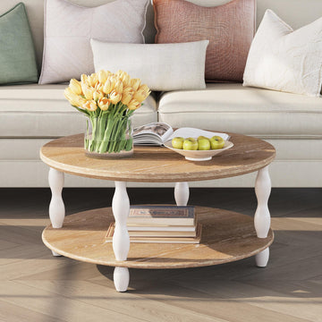 2-Tier Farmhouse Coffee Table, Round Coffee Tables