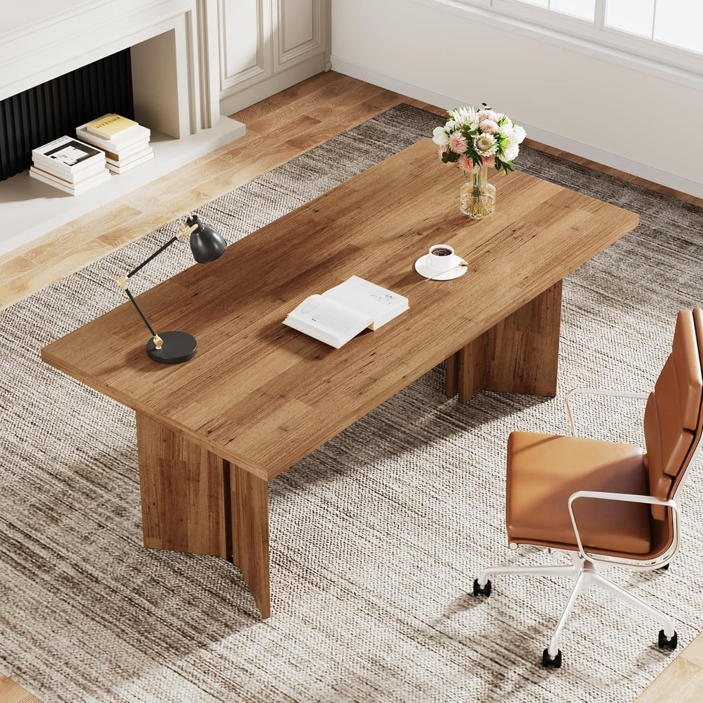 63-inch Executive Desk, Vintage Home Office Computer Desk with Large Tabletop