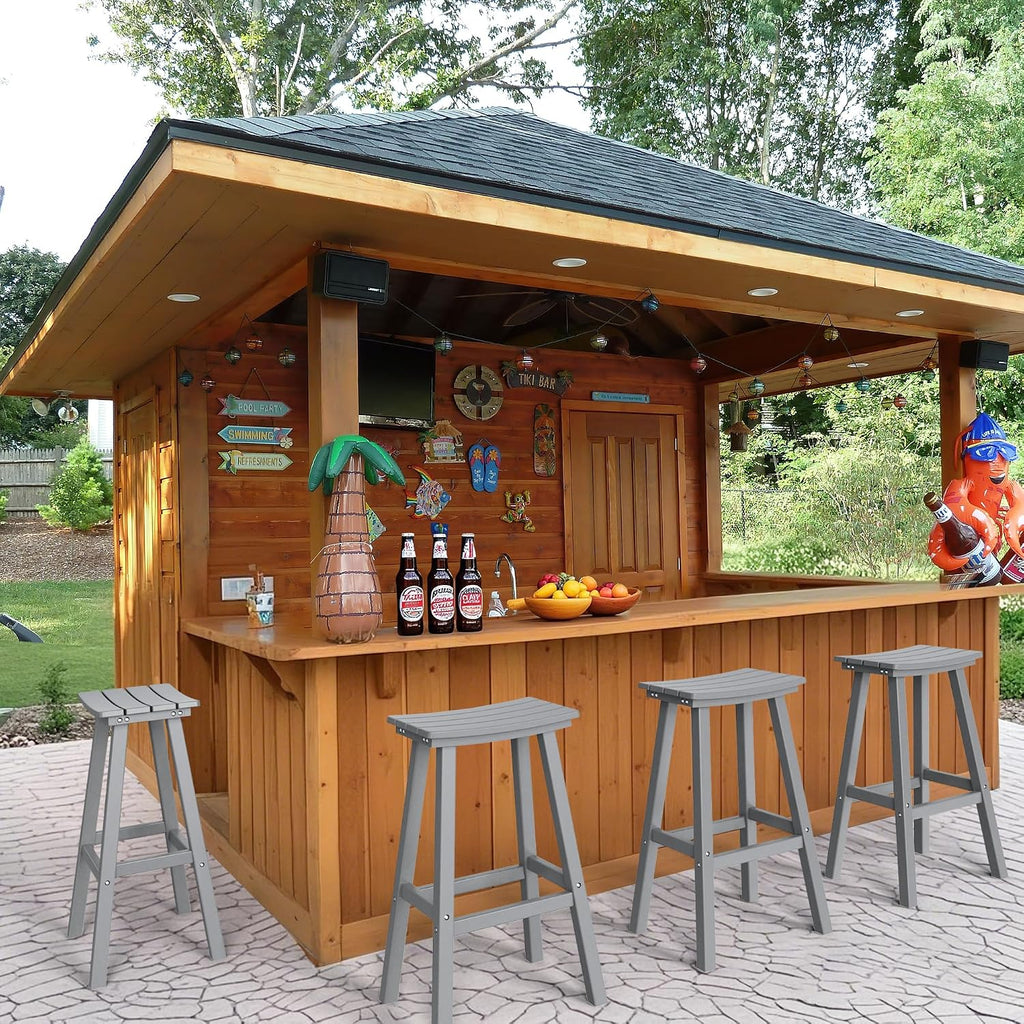 29 Inch Outdoor Bar Stool, HDPE Bar Chairs with Footrest, Weather Resistant Waterproof Bar Stools Outside Bar Height