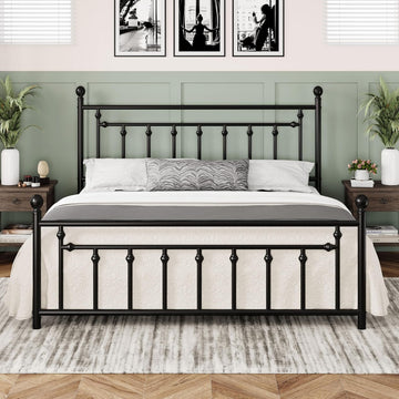14 Inch King Metal Platform Bed Frame with Victorian Vintage Headboard and Footboard/Mattress Foundation/Under Bed
