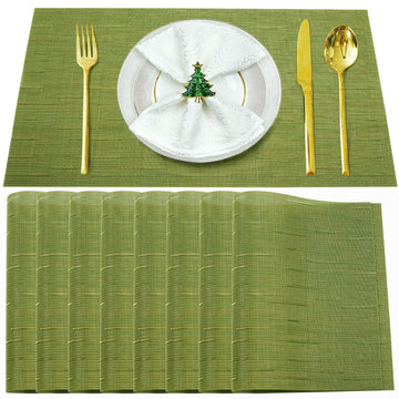 Green Vinyl Placemats Set of 8,Washable Dining PVC Table Mats