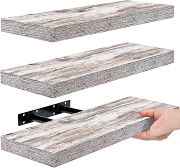 Floating Shelves - 3 Pack 16 Inch Rustic Wall Shelves Shelves, Home Decor, Office - Floating Shelf for Trophy, Books