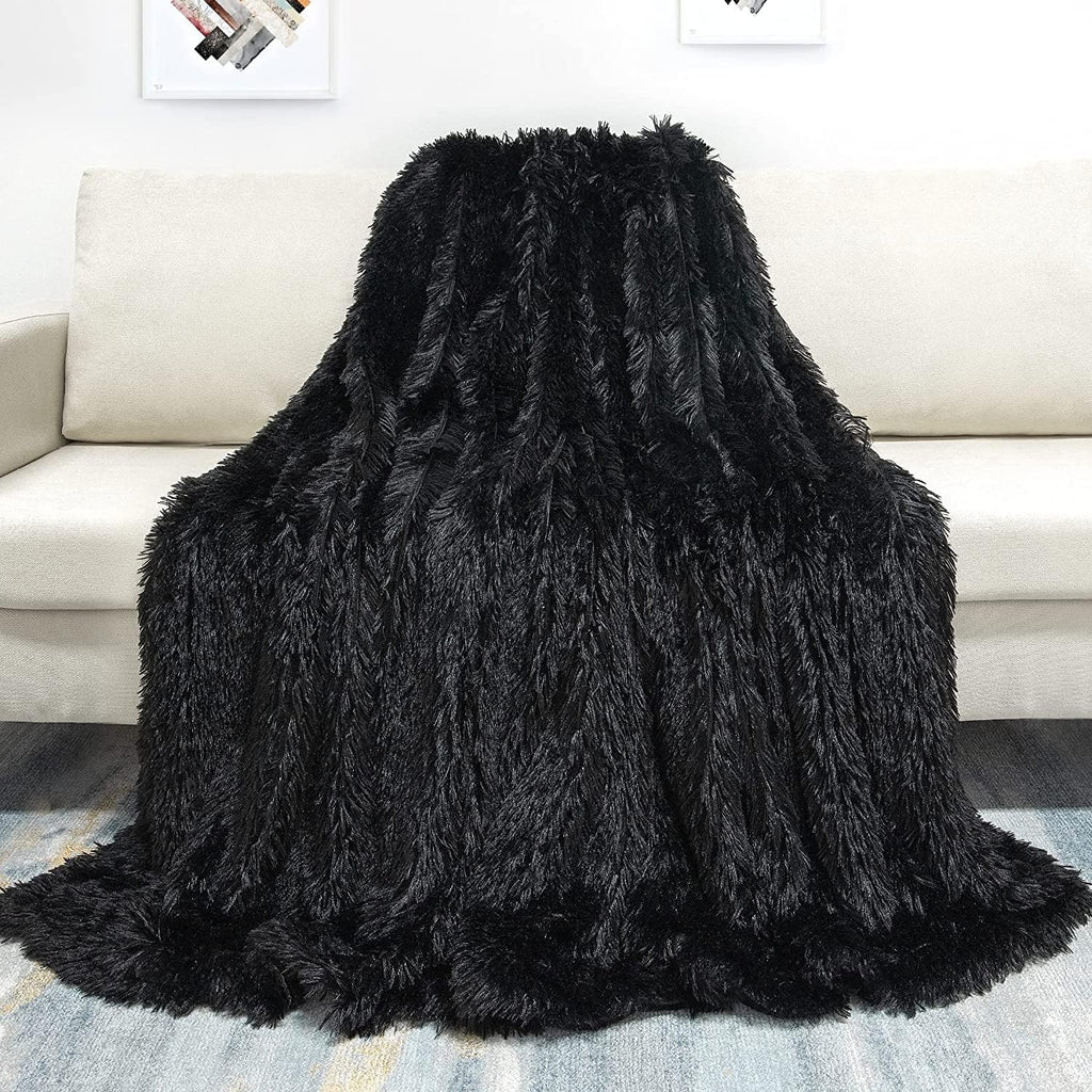 Decorative Extra Soft Faux Fur Throw Blanket 50" x 60",Reversible Fuzzy Long Hair Shaggy Throw Blankets, Fluffy Cozy