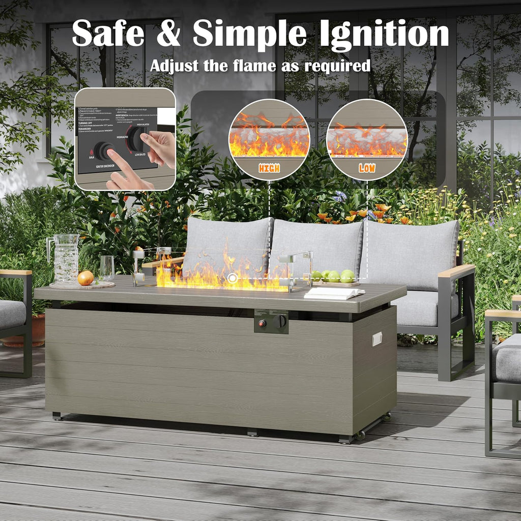 51 Inch Outdoor Fire Pit Table, 50,000BTU Rectangle Propane Fire Pit with Sliding Tank Holder, Glass Wind Guard, Dust Cover, Removable Lid, CSA - Image 4
