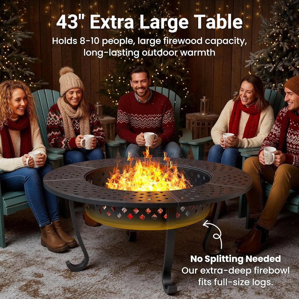 43 Inch Fire Pit - Wood Burning with Grill Table