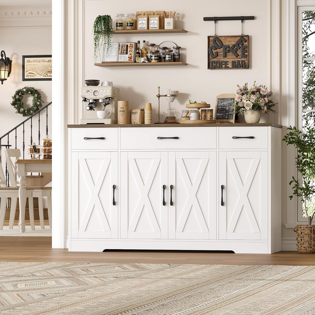 Buffet Cabinet with Drawers, 55" Large Sideboard Buffet Storage Cabinet with Shelves and Doors