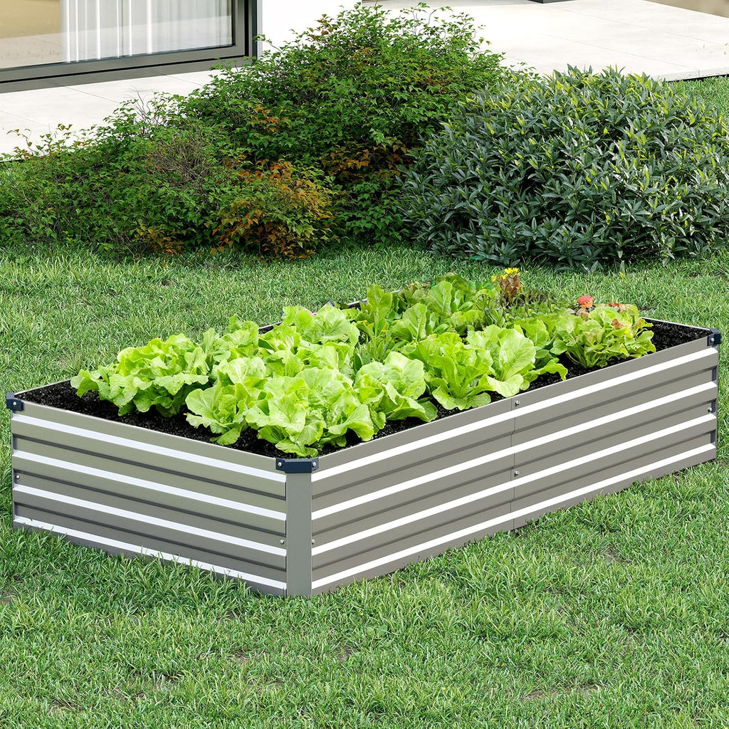 2PCS 12x4x1ft Galvanized Raised Garden Beds Kit,Planter Box Silver | Galvanized Steel, Rectangular Metal Planter