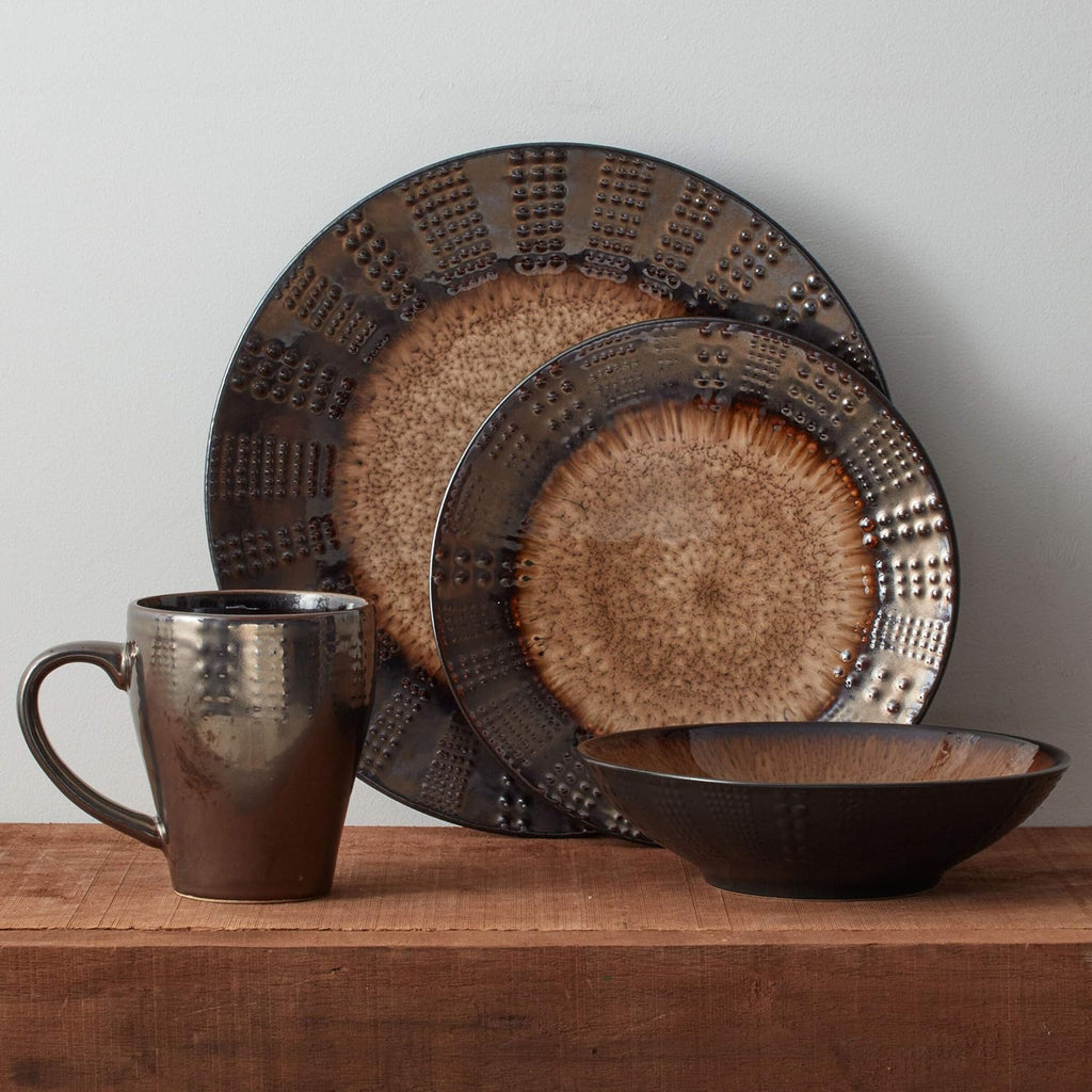Gourmet Basics Verona 16-Piece Stoneware Dinnerware Set, Service for 4, Includes Dinner Plates, Salad Plates