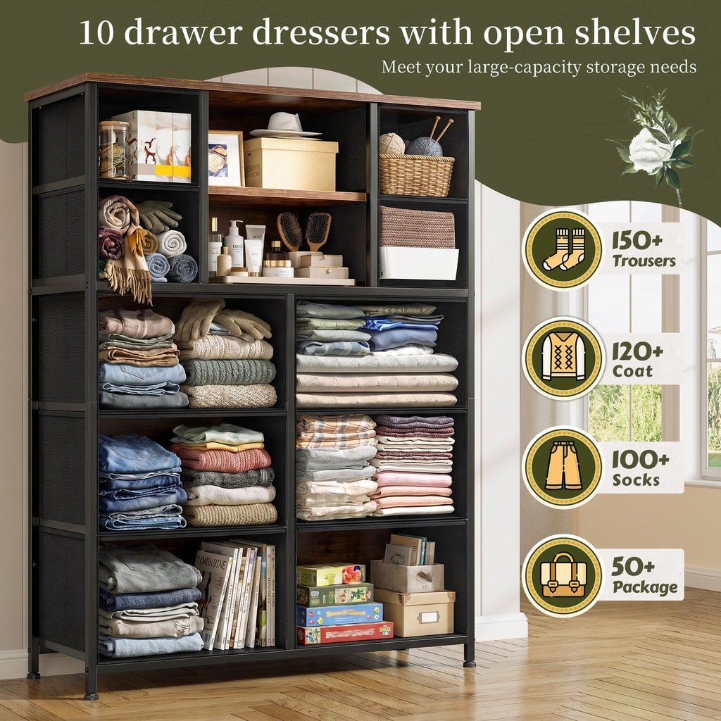 10-Drawer Dresser, 48"H Organizer Storage for clothes