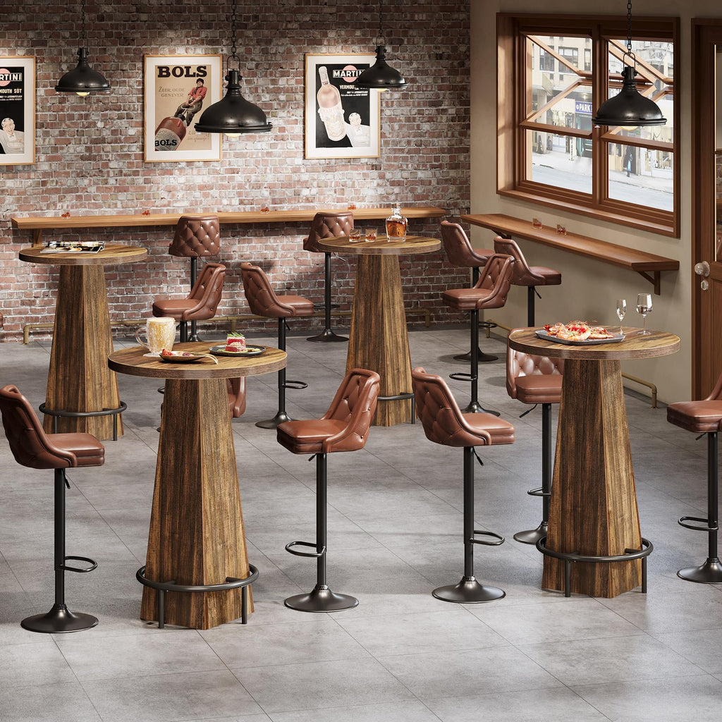 Bistro Pub Table, 37.4" High Round Bar Table for Small Bars, Brown