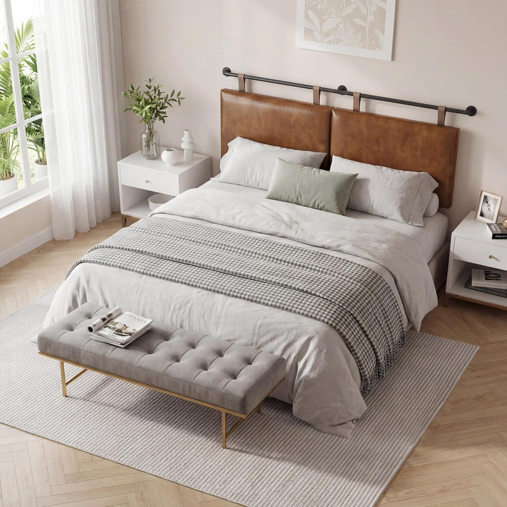 King Headboard, Wall Mounted Hanging Upholstered Soft Bed Head Board with Modern Design Faux Leather Headboards Ideal