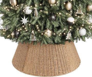 28" Christmas Tree Collar, Woven Paper Rope Xmas Tree Skirt, Rustic