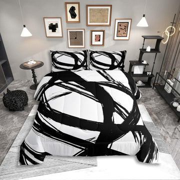 Black and White Abstarct Comforter Set for Adult Women Men