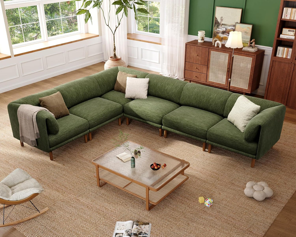Modular Sectional Sofa,6 Seater L-Shaped Mid Century Modern Sectional Couch with Ottoman,Deep Seat Oversized