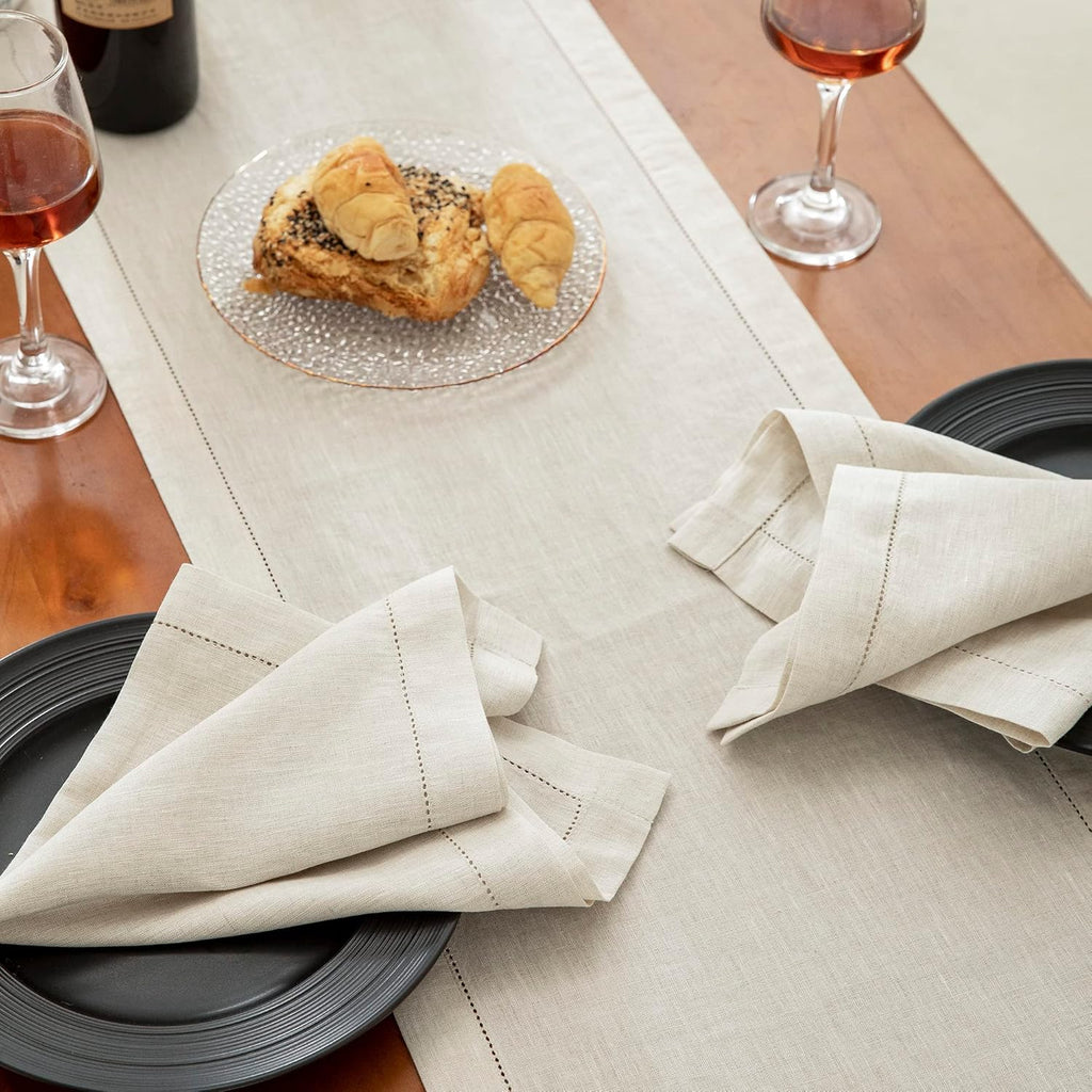 Pure Linen Hemstitch Tablecloth,100% Stonewashed French Linen tablecloths Dining Rectangle Tables,60