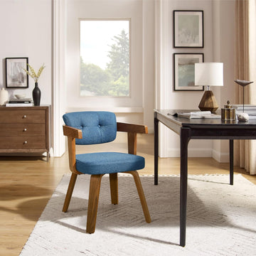 No Wheels - Mid Century Modern Desk Chair Fabric Upholstered Swivel Dining Chairs with Wood Legs for Small Spaces