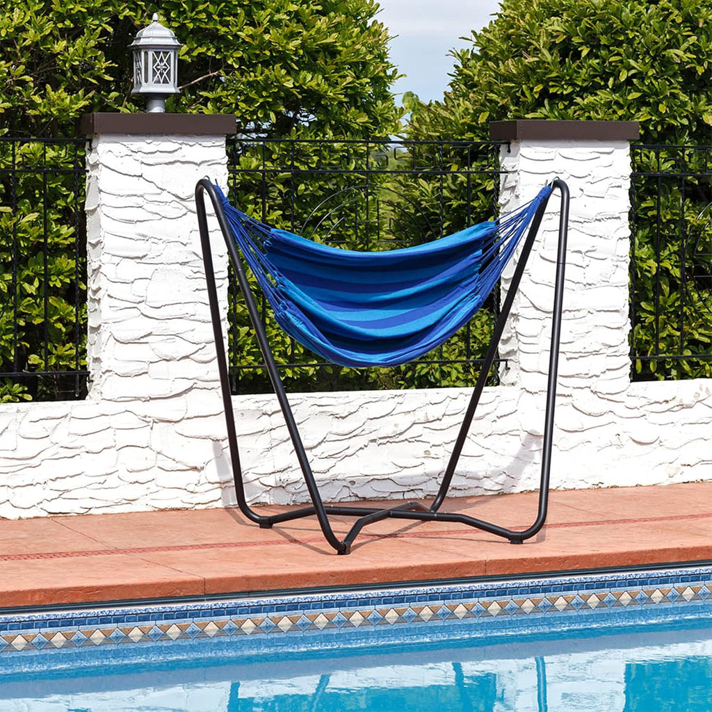 Hanging Hammock Chair with Stand, Beach Oasis | Space-Saving, Indoor or Outdoor Use, 330-Pound Capacity