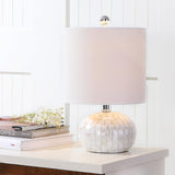 16" Coastal Capiz Shell Mosaic Table Lamp Living Room, White Linen Shade, Transitional Cottage Nightstand Lamp