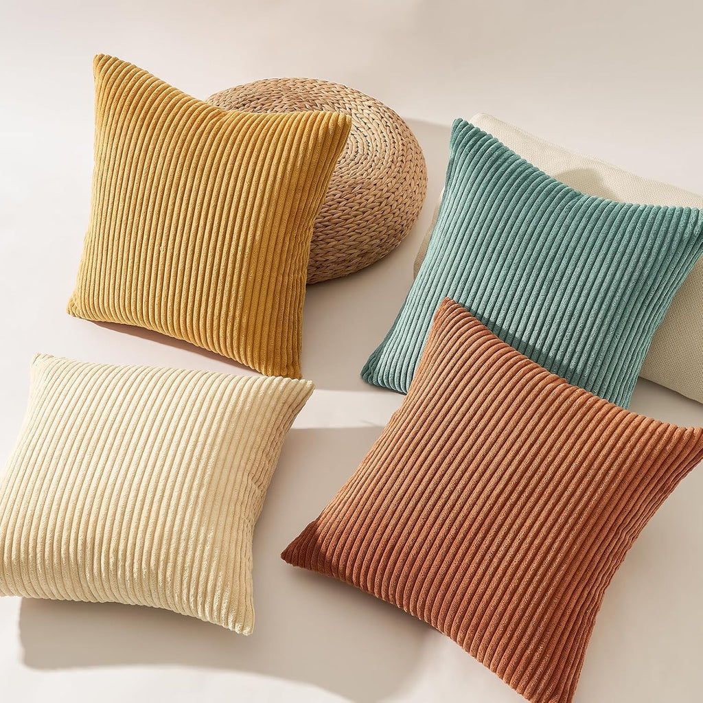 Decorative Throw Pillow Covers Cushion Cases, Set of 4 Soft Velvet Modern Double-Sided Designs, Mix and Match for Boho Farmhouse Fall Home Decor (18x18 inch, Orange/Teal)