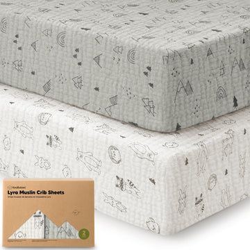 2-Pack Muslin Crib Sheets for Boy, Girl, 52x28 Fitted (Woodland)