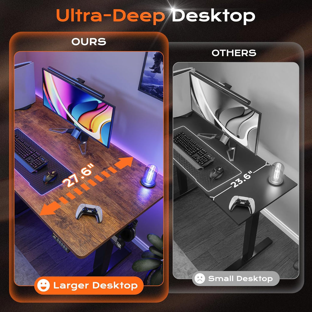 55 x 28 Large Electric Standing Desk, Height Adjustable Computer Desk, 27.6" Deep Desktop