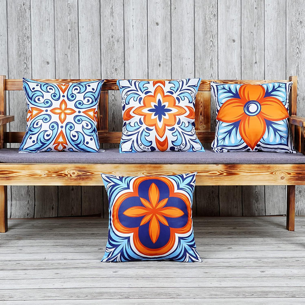 Outdoor Pillow Covers Waterproof Set of 4 Floral Boho Decorative Throw Cushion Cover Farmhouse Pillows for Bench