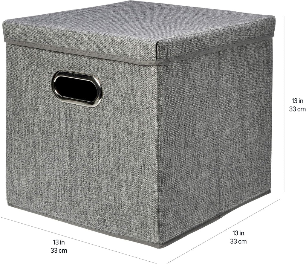 Foldable Burlap Cloth Cube Storage Bins with Lid, Collapsible Organizing Containers, Stackable and Sturdy, Gray, Set