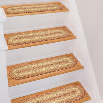 Harvest Jute Braided Stair Treads, Oval 8x28 Set of 13 | Multicolor Non Slip Rugs for Staircase and Protects Hardwood